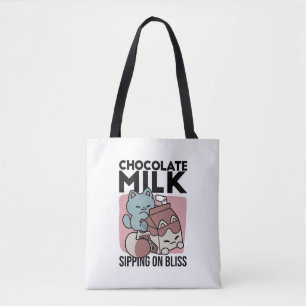 Tote Bag Chocolat Lait Kawaii Chat – Boisson Confortable &