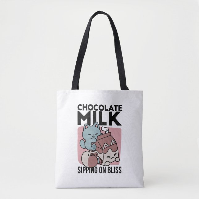 Tote Bag Chocolat Lait Kawaii Chat – Boisson Confortable &  (Devant)