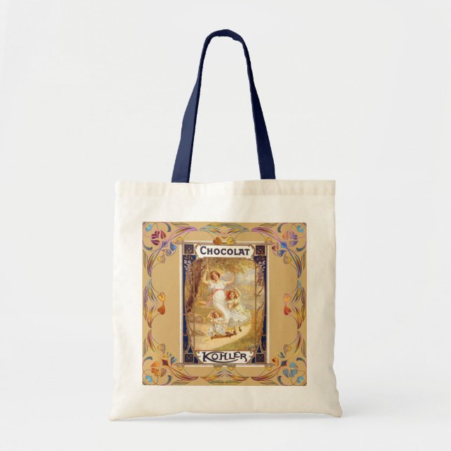 Tote Bag chocolat victorien étiquette floral élégant (Devant)
