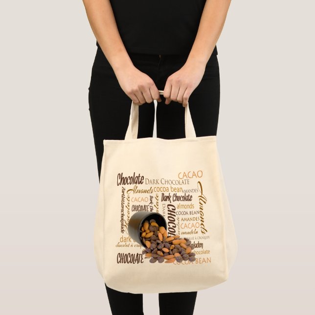 Tote Bag Chocolate Bits and Almonds Close Up Photograph (Devant (produit))