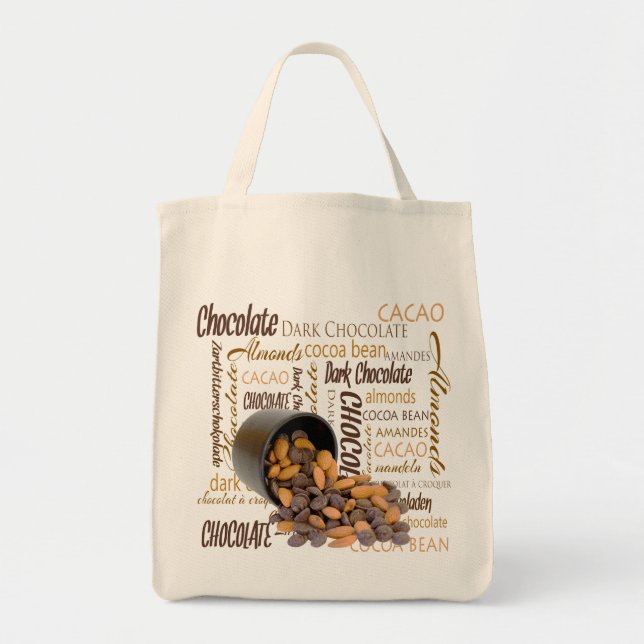 Tote Bag Chocolate Bits and Almonds Close Up Photograph (Devant)