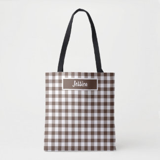 Tote Bag Chocolate Brown Plaid Gingham Retro Color