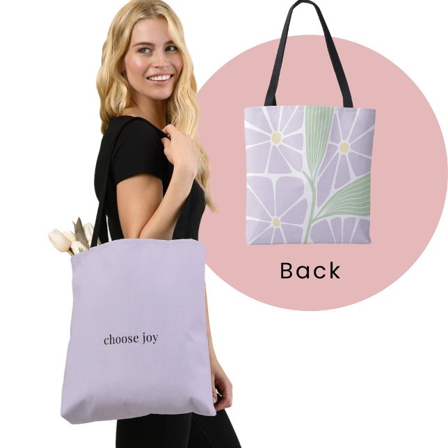 Tote Bag Choisissez Joy - Purple Florals Affirmation (Créateur téléchargé)
