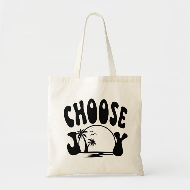 Tote Bag Choisissez la joie vitres d'été noir sur blanc (Devant)