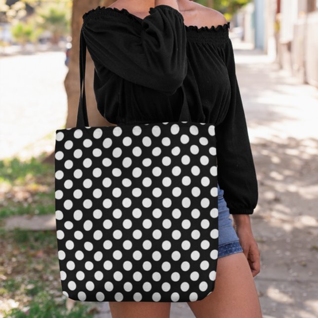Tote Bag Choisissez votre propre Motif Poka Dot (Black and white polka dot shopping bag.)