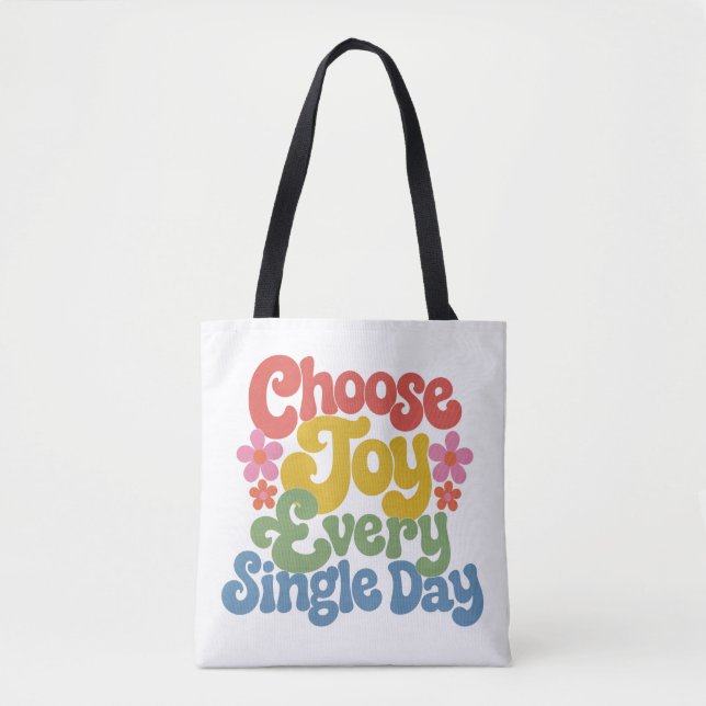 Tote Bag Choose Joy Every Single Day Retro Rainbow  (Devant)