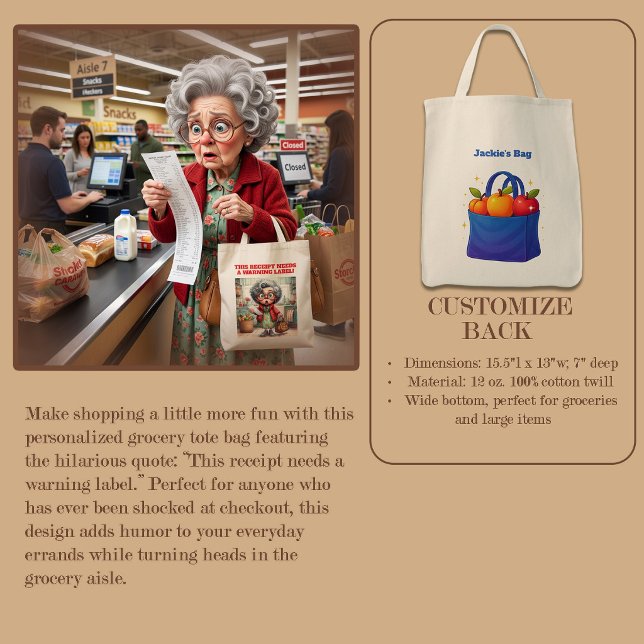 Tote Bag Choqué à la caisse Drôle d'épicerie (Créateur téléchargé)