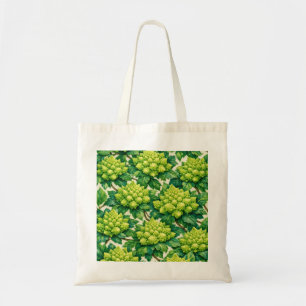 Tote Bag Chou Romanesco et feuilles vertes botanique