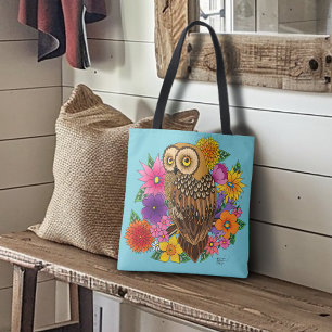 Tote Bag Chouette à fleurs