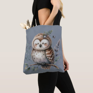 Tote Bag Chouette à l'aquarelle mignonne avec style boisé f