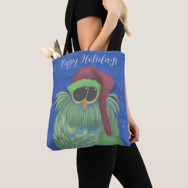 Tote Bag Chouette adorable avec chapeau de Santa (De près)