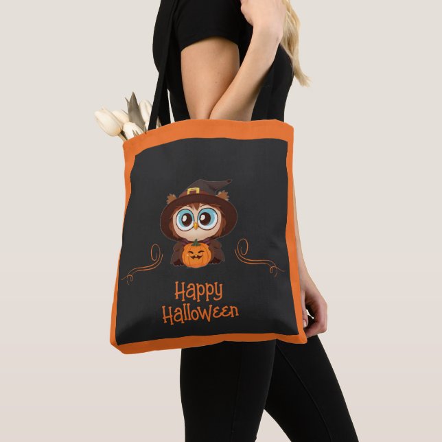 Tote Bag Chouette/Automne/Automne/Halloween/citrouille (De près)