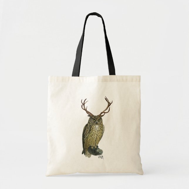 Tote Bag Chouette avec Antlers plain 2 (Devant)