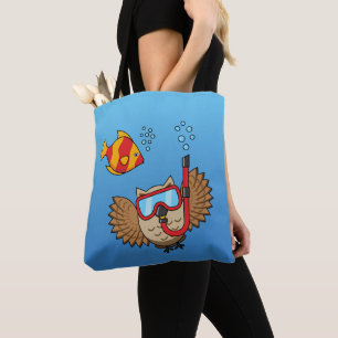 Tote Bag Chouette avec masque tuba et poisson tropical