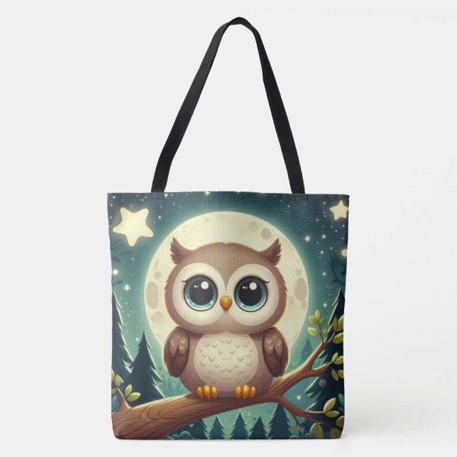 Tote Bag Chouette bébé la nuit avec lune (Devant)
