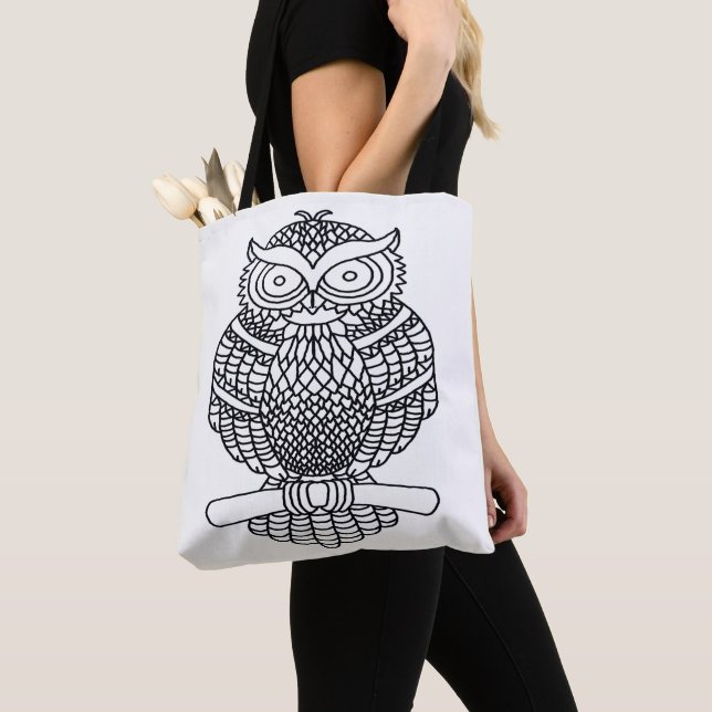 Tote Bag Chouette (blanche) - Fourre-tout (De près)