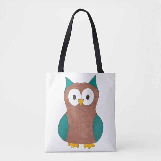 Tote Bag Chouette blanche Oiseau bleu Brown Imprimer Oiseau (Devant)