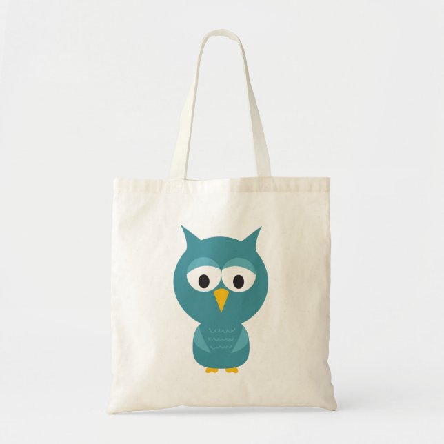 Tote Bag Chouette Cartoon Bleu Et Jaune (Devant)