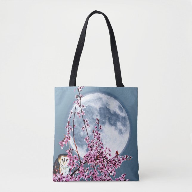 Tote Bag Chouette dans l'arbre du prune (Devant)
