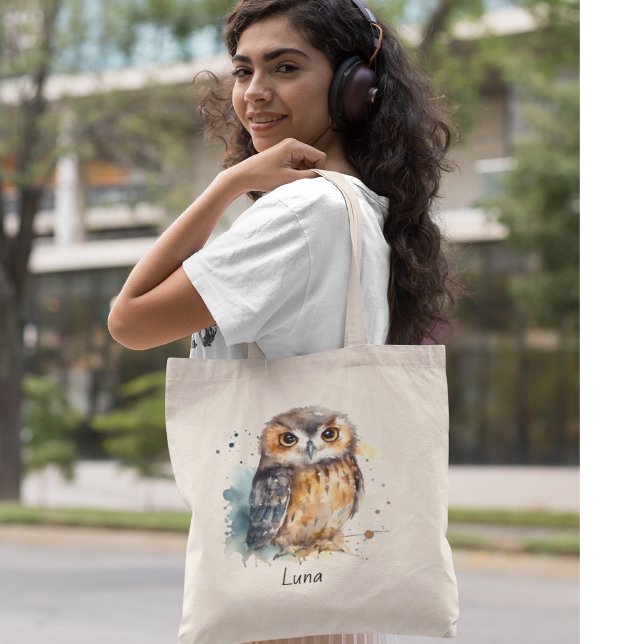 Tote Bag Chouette d'aquarelle mignonne, personnalisée (Créateur téléchargé)