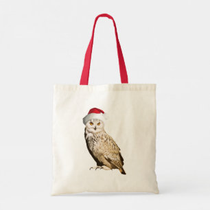 Tote Bag Chouette de Noël réaliste avec bonnet festif