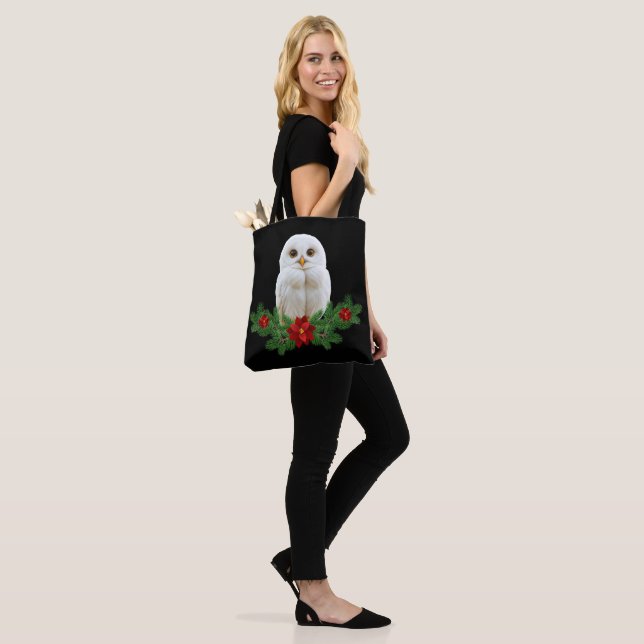 Tote Bag Chouette de Noël sous la neige blanche (Sur le modèle)
