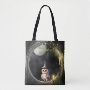 Tote Bag Chouette d'Halloween dans la fenêtre tour ronde