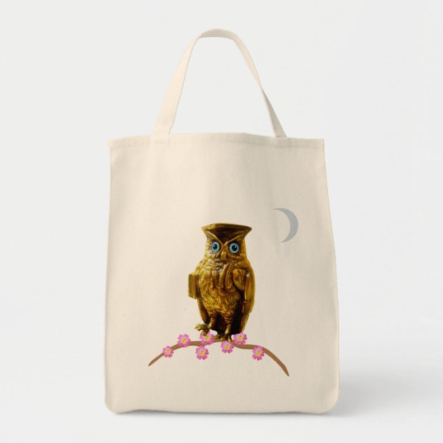 Tote Bag Chouette d'or et lune de croissant (Devant)