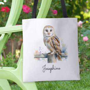 Tote Bag Chouette effraie aquarelle personnalisée réutilisa