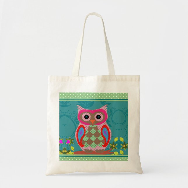 Tote Bag Chouette et points d'art folklorique (Devant)