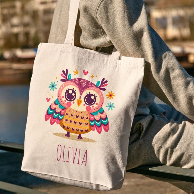 Tote Bag Chouette fantaisiste colorée mignonne (Créateur téléchargé)