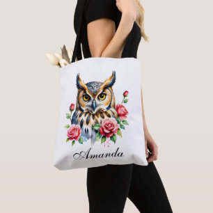 Tote Bag Chouette florale à aquarelle