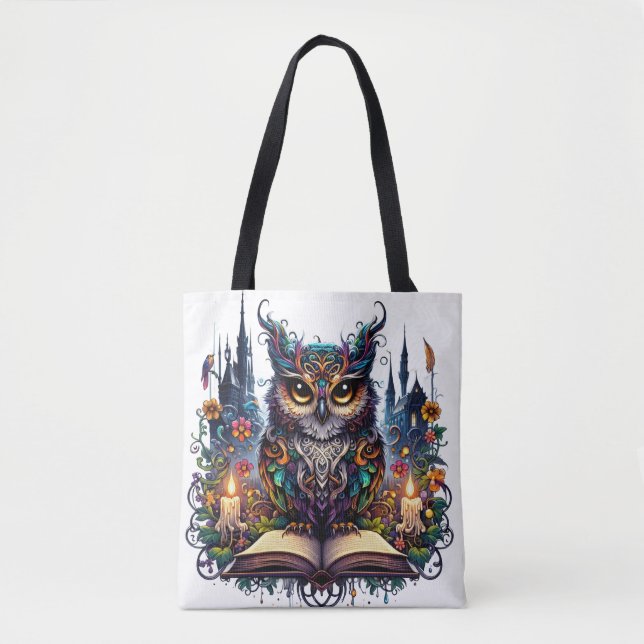 Tote Bag Chouette livresque magique (Devant)