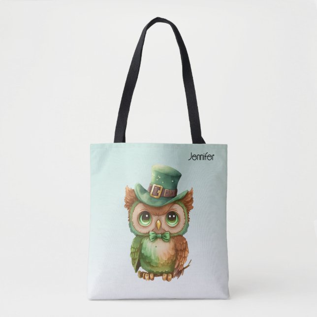 Tote Bag Chouette mignonne dans un chapeau vert (Devant)