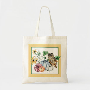 Tote Bag Chouette mignonne et citrouilles d'automne