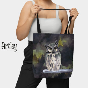 Tote Bag Chouette neige de la forêt blanc pourpre