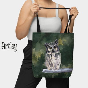 Tote Bag Chouette neige de la forêt blanche verte