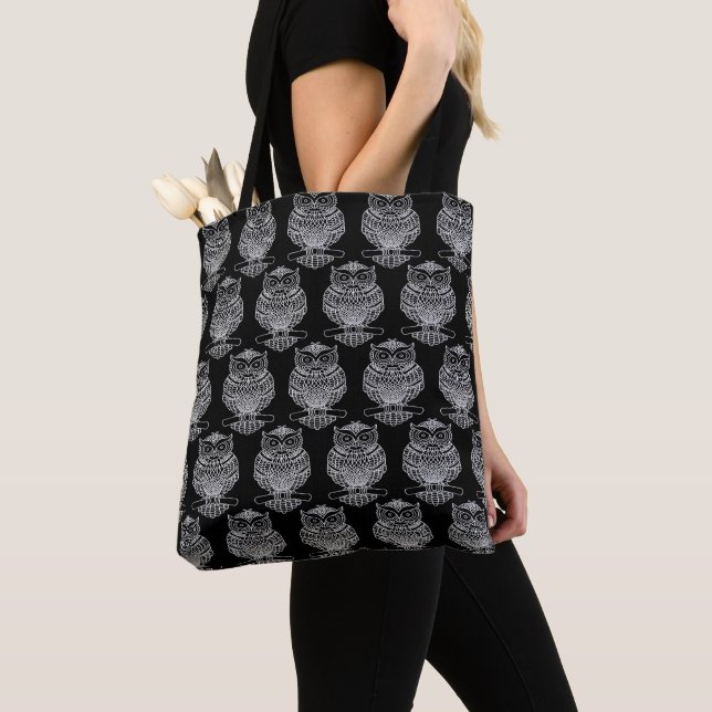 Tote Bag Chouette (noir motif) - Fourre-tout (De près)