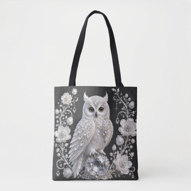 Tote Bag Chouette Perle de Cristal Blanc (Devant)