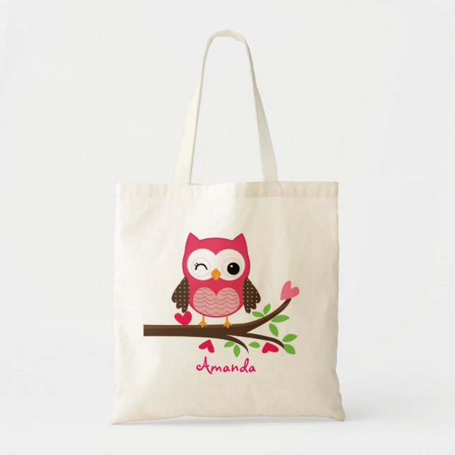 Tote Bag Chouette rose chaude fille (Devant)