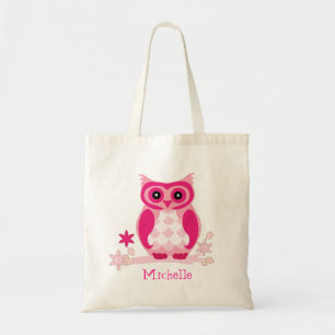 Tote Bag Chouette rose Nom personnalisé Fille mignonne Four