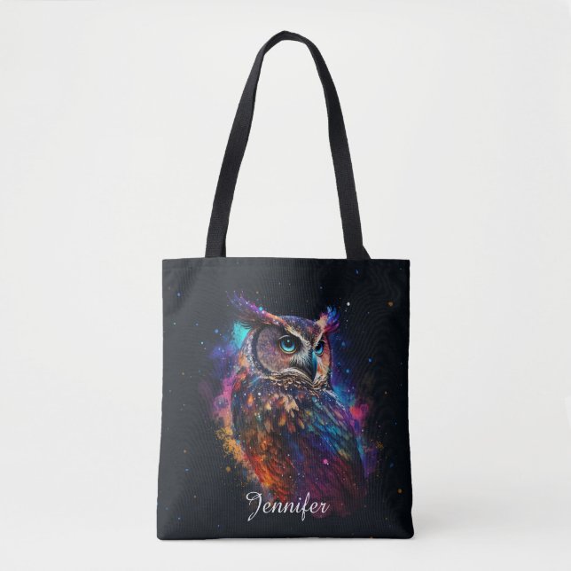 Tote Bag Chouette spatiale colorée (Devant)