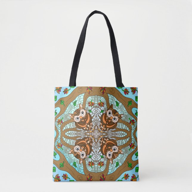 Tote Bag Chouette tirée à la main Mandala (Devant)