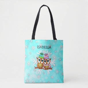 Tote Bag Chouettes d'aquarelle mignonne et blanc personnali