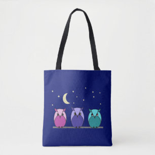 Tote Bag Chouettes de caricature colorées mignonnes Ciel no