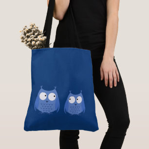 Tote Bag Chouettes Oiseaux Amusant mignon Bleu Cartoon Anim