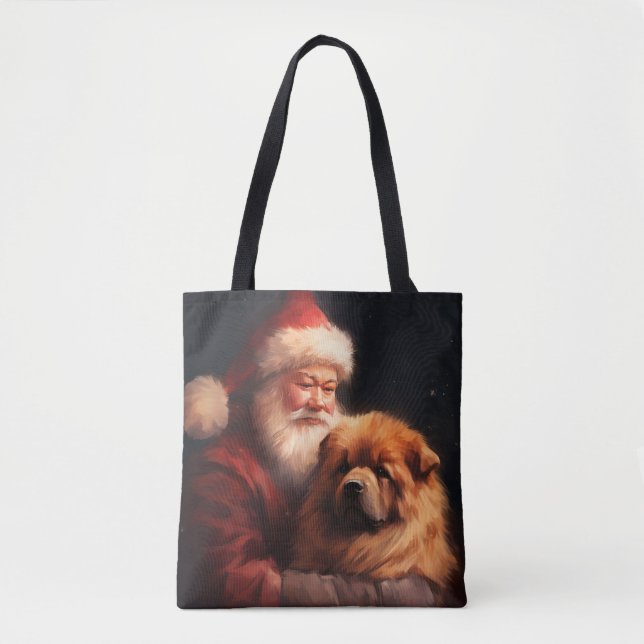 Tote Bag Chow Chow avec Noël Festif du Père Noël (Devant)