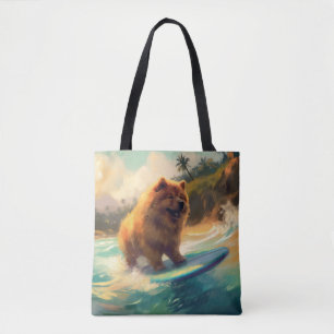 Tote Bag Chow Chow Beach Plage Surf Peinture
