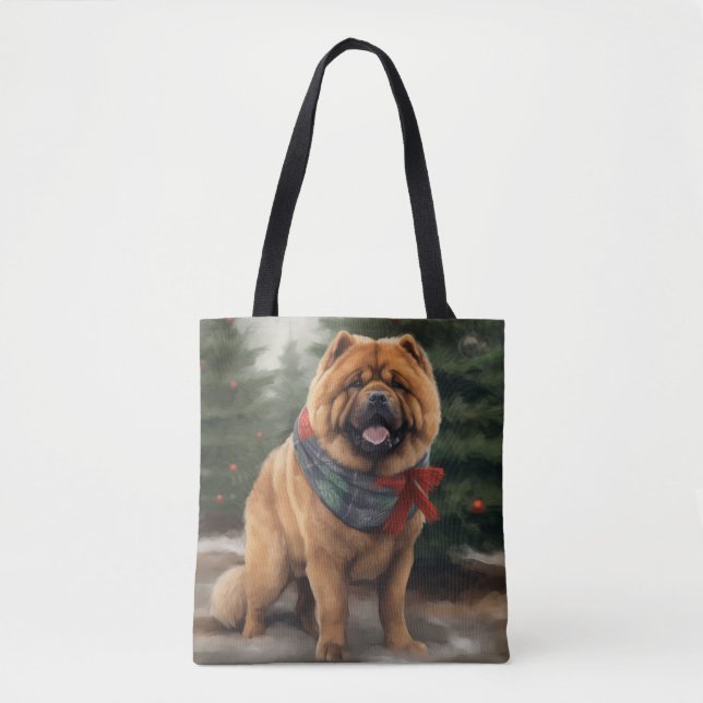 Tote Bag Chow Chow Chien de Noël en neige (Devant)