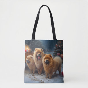 Tote Bag Chow Chow enneigé traîneau décoration de Noël